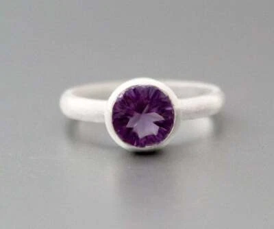 Viola Anello di Ametista,Argento,Febraio Pietra Zodiacale,925 Argento Sterling - Immagine 1 di 4