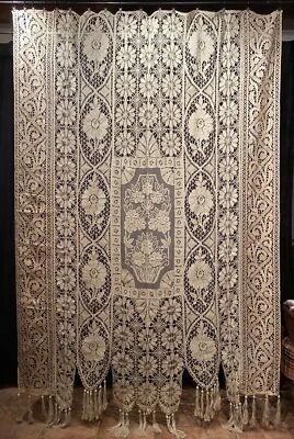 Antica Tenda Tendone Filet E Tombolo Perfetto Stato  Cm300x215 Circa Bicolore - Immagine 1 di 4