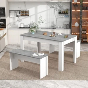 Modern Marble Dining Table Set with Benches for Kitchen Small Spaces - Picture 1 of 14