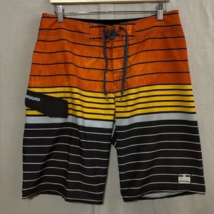 Quiksilver Board Shorts Mens 33 Trolling 21" Orange Yellow Black Surf Trunks - Picture 1 of 10