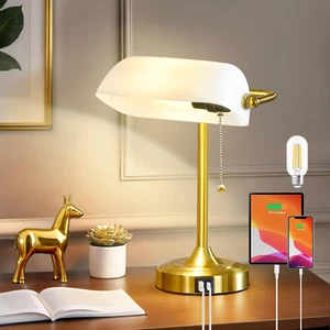 Vintage Desk Lamp Bankers Lamp - Retro Table Lamp with USB & Type C Charging, - Picture 1 of 12