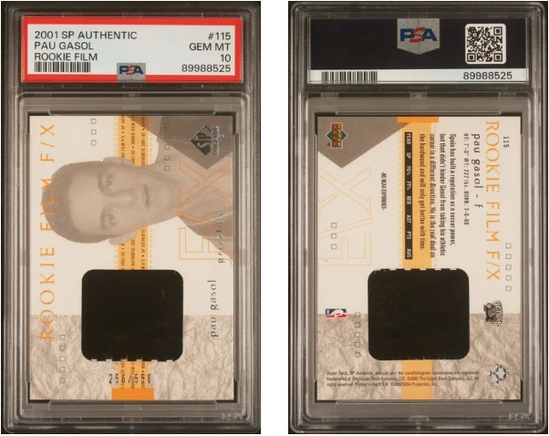 2001 SP Authentic Pau Gasol Rookie Film PSA 10 Gem Mint #115 RC Rookie 256/550 - Image 1 of 1