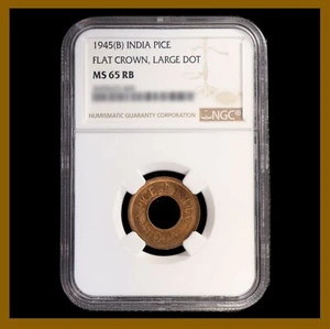 British India 1 Pice, 1945 (B) NGC MS 65 RB Flat Crown Large Dot 4333110-024 - Picture 1 of 2