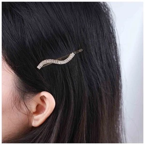 Gold Rhinestone S-Shape Hair Clip Barrette Crystal CZ Women Headpiece Pin - Picture 1 of 7