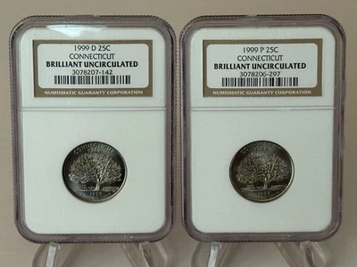 1999 P&D Connecticut State Quarter NGC BU-FIRST YEAR OF STATE QTR 🔥2-COIN SET🔥 - Image 1 of 4