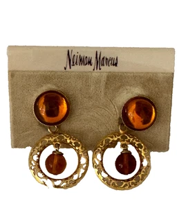 Dominique Aurientis Paris Drop Dangle Clip On Amber Glass Gold Tone (EL) #8 - Picture 1 of 2