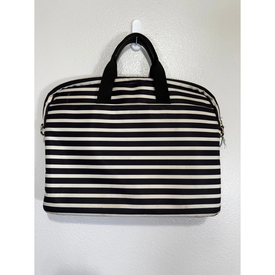 Bolso para portátil Kate Spade New York negro blanco a rayas con cremallera estuche de transporte Foto 1 de 4