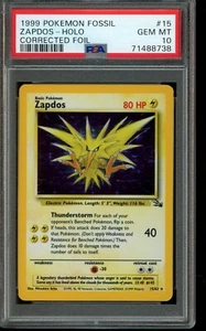 PSA 10 GEM MINT Pokemon Zapdos Fossil Holo Corrected Foil #15 - Picture 1 of 2