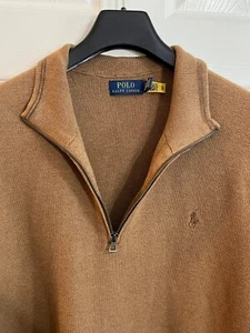 Polo Ralph Lauren 1/4 Zip Sweater Men's XLT Tan Cotton Knit Pullover Classic Fit - Picture 1 of 16