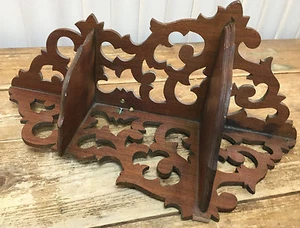 Antique Art Nouveau Corner Wall Shelf Swirls Cut Wood 1900s Two Tier Carved NICE - Picture 1 of 6