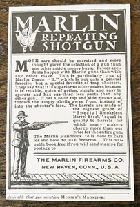 Antiguo anuncio impreso de rifle de caza de colección MARLIN ESCOPETA REPETIDORA 1903 ~ New Haven, Conn. - Imagen 1 de 1