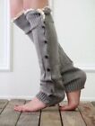 Winter Women's Knitted Leg Warmers High Knee Stocking Boot Top Buttons and Lace