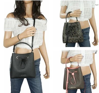 Michael Kors Medium Bucket Top Handle Crossbody Bag MK Signature PVC Leather  - Image 1 of 4