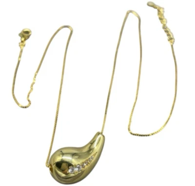 Girocollo collana Donna argento 925 color oro veneziana e charm a Goccia Firmata - Immagine 1 di 4