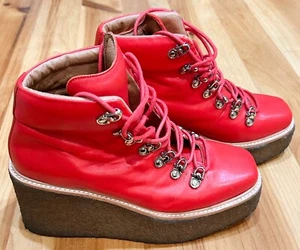 Jeffrey Campbell 7.5 M Red Leather Womens Viajar Waterproof Platform Wedge Boots - Picture 1 of 8