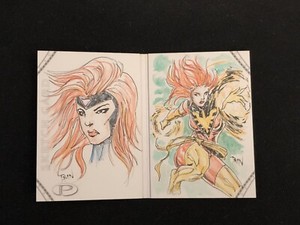 2014 Marvel Premier Dual Panel Phoenix Sketch Card By Don Mark Noceda Anime!!!
