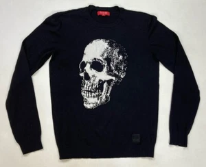 Guess Skull Crewneck Sweater Men Small Black Lightweight - Picture 1 of 8