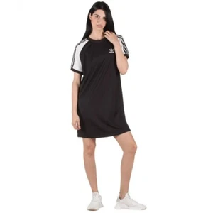 NEW ADIDAS WOMANS ORIGINALS 3 STRIPES BLACK TEE DRESS UK 8-10, EU34 RRP £45 - Picture 1 of 3