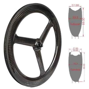 700C Carbon 3 Spokes TT Road Track Fixed Gear Bicycle Wheelset Tubeless/Tubular - Picture 1 of 14