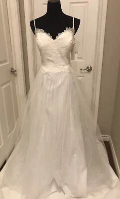 NEW DAVIDS BRIDAL WEDDING DRESS, RHINESTONE HAIRPIECE AND BRA CUPS Orig 499.99 - Image 1 of 4