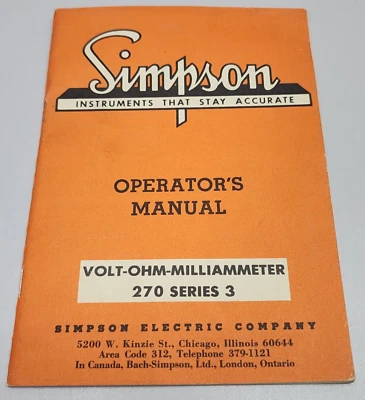 Simpson Operator's Manual Volt-Ohm-Milliammeter Model 270 Series 3 (1966) - Image 1 of 3