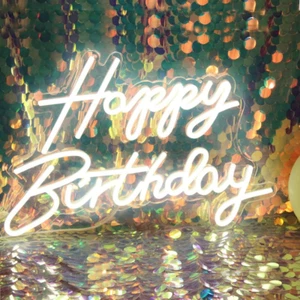 LED Neon Happy Birthday Sign Night Light Party Decorations White USB Operated De - Picture 1 of 12