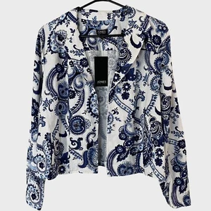 Jones New York Paisley Blazer Jacket White/Blue Women's Large Linen Blend New - Picture 1 of 13