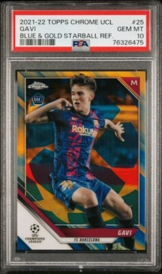 Gavi Topps Chrome 2021-22 Blue Gold Starball /75 PSA 10 RC FC Barcelona #25 - Image 1 of 2
