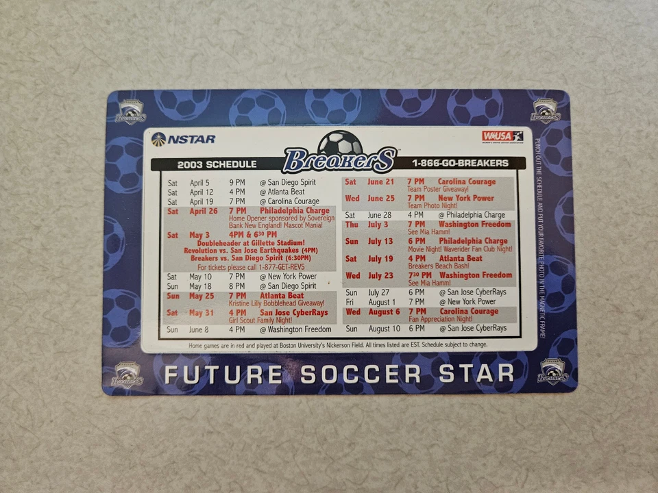 RS20 Boston Breakers 2003 WUSA Women's Soccer Magnet Schedule - NStar — 第 1/1 张图片