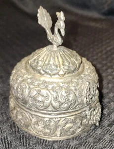 Indian Colonial Silver Repousse Jewelry Box Figural Bird Finial - Picture 1 of 10