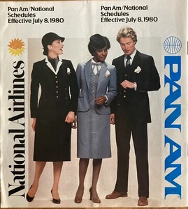 PAN AM AIRWAYS SUMMER 1980 EFF.JUL 8 TIMETABLE NATIONAL AIRLINES STEWARDESS - Picture 1 of 2
