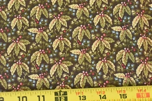 Von 1/2 Yd, Vintage, oliv & rot verpackt Blumen auf braun, P&B Textilien/Cocheo, V304 - Bild 1 von 7