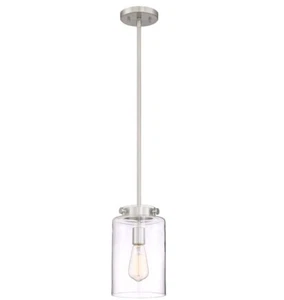Home Decorators 1-Light Brushed Nickel Mini Pendant with Clear Glass Shade - Picture 1 of 9