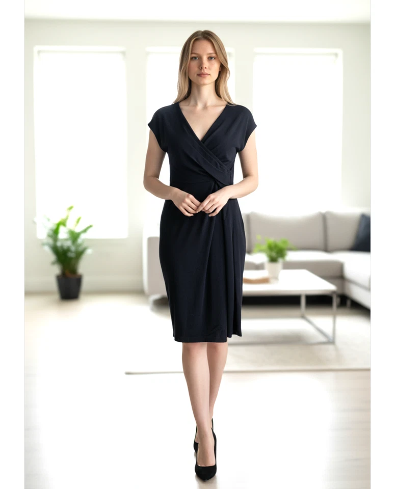 Vestido THAKOON Negro Tejido Manga Corta Envolvente Corpiño Talla Pequeña Foto 1 de 4