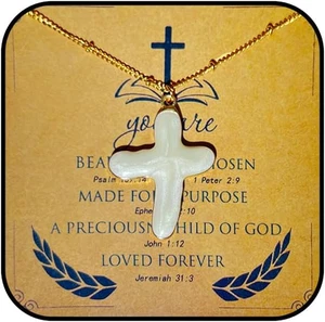 Freshwater Pearl Cross Necklace for Women Dainty Gold Pearl Necklace Nature Baro - Picture 1 of 12