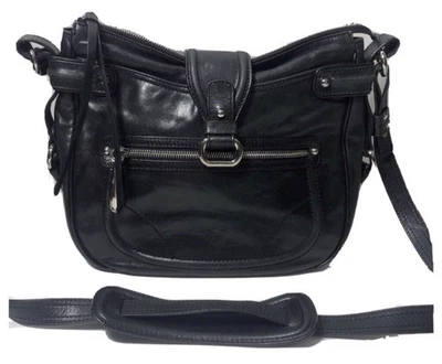 Bandolera Francesco Biasia de cuero negro y plateado. Foto 1 de 4