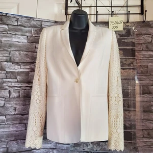 Elie Tahari Cream Bora Lace/Eyelet Ivory Jacket Blazer One Button Size 4 - Picture 1 of 15