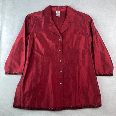 Stunning Vintage Red 100% Raw Silk Mimi MATERNITY 3/4 Sleeve Beaded Dressy Top M - Image 1 of 4