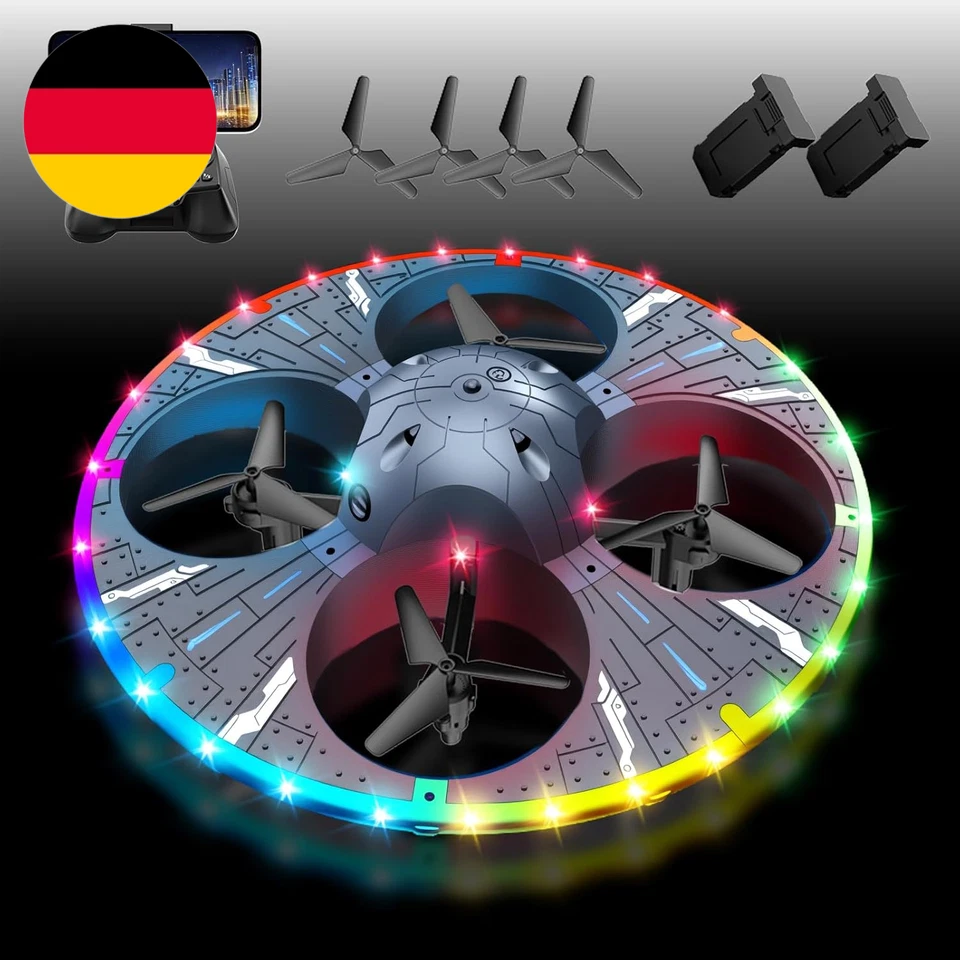 RC UFO Drohne Für Kinder Und Anfänger, Mini Drohne Mit Kamera Und Bunten LED Lic - Bild 1 von 4