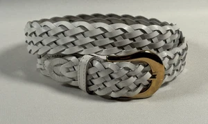 White Braided Genuine Leather Belt Gold Buckle Women's M/L (38") Durable Stylish - Picture 1 of 13