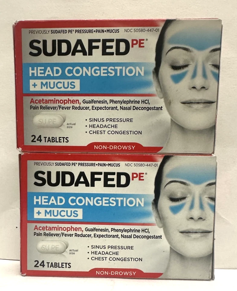 Sudafed PE cabeza congestión + moco, 24 comprimidos, caducidad: 02/26 Foto 1 de 1