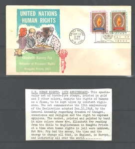 UN HUMAN RIGHTS 15th ANNIV. LE HAND PAINTED + ARTMASTER CACHETS 3FDC. Scanned - Picture 1 of 2