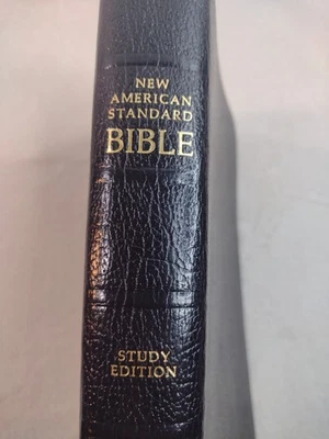 NASB New American Standard Bible Study Edition Holman Cowhide Leather Black Foto 1 de 4