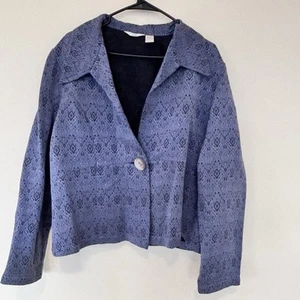 Blazer Jill Grande Mezcla Seda Jacquard Azul Un Botón Talla L Chaqueta - Imagen 1 de 13