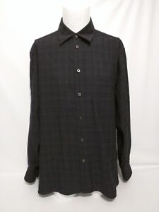 Ermenegildo Zegna Black Crosshatch Long Sleeve Shirt Mens Size Large