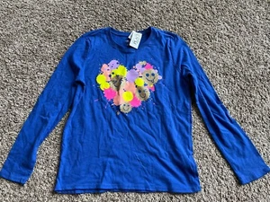 NWT The Children’s Place Girls Long Sleeve Paint Splatter Heart Blue Tee L 10/12 - Picture 1 of 3