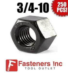 (QTY 250) 3/4-10 2H Structural Finished Hex Nuts for A325 Bolts Plain Finish - Picture 1 of 2