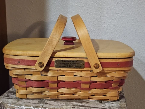 1996 Longaberger Christmas HOLIDAY CHEER Basket combo RED Small Gathering Size Cover