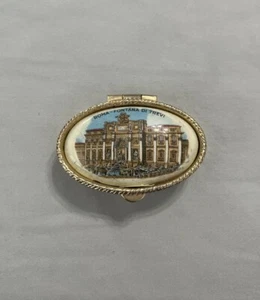 Roma - Fontana Di Trevi - Small Oval Hinged Gold Trinket Box Pill Box Vintage - Picture 1 of 8