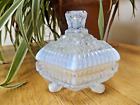 VINTAGE LIDDED GLASS TRINKET BOX WITH WHITE GLASS DETAIL